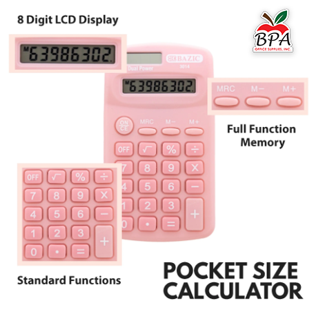 Bazic • Calculadora Dual Power de 8 dígitos (colores pasteles)